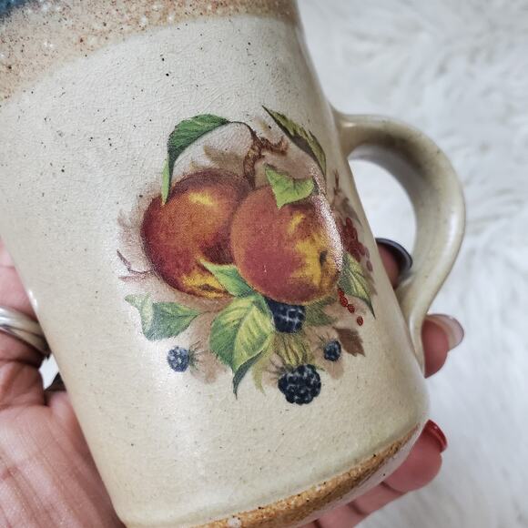 Fruit Motif Hand Thrown Pottery Coffee Tea Mug Cup - Picture 4 of 6